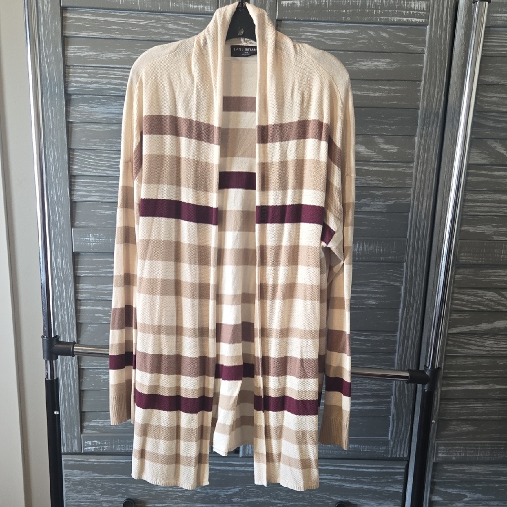 Lane Bryant Cream and Tan Knit Cardigan